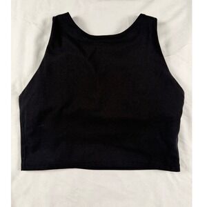 Black High Neck Ribbed Seamless Crop Tank Top Athletic Workout Yoga Small